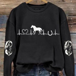 Women's Horse Heartbeat Horse Lover Printed Sweatshirt