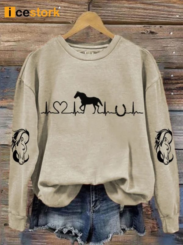 Women’s Horse Heartbeat Horse Lover Printed Sweatshirt