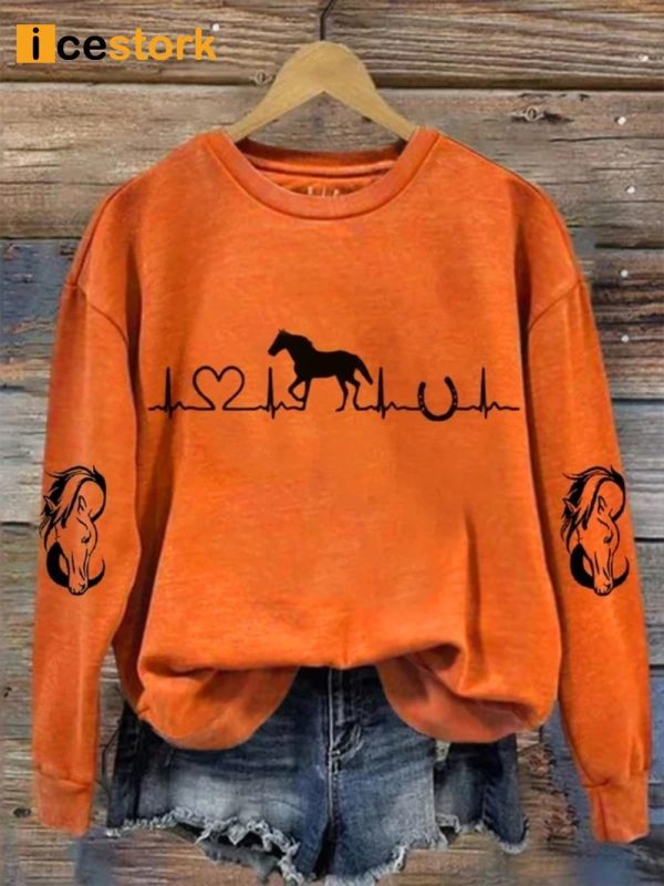 Women’s Horse Heartbeat Horse Lover Printed Sweatshirt