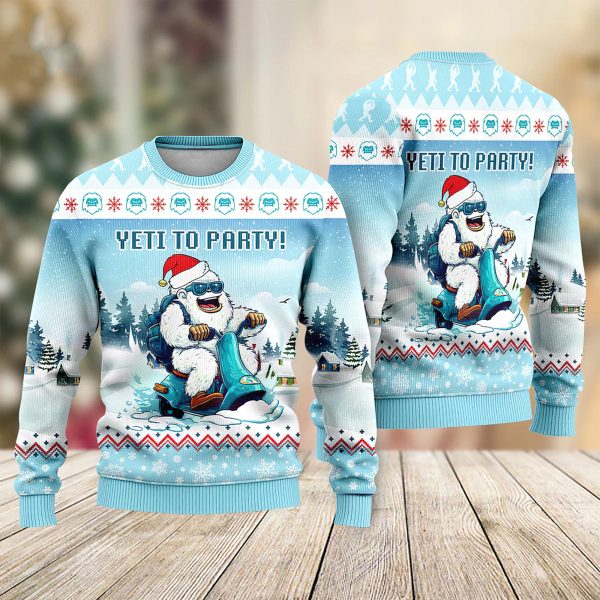Yeti To Party Funny Bigfoot With Snow Christmas Sweaters