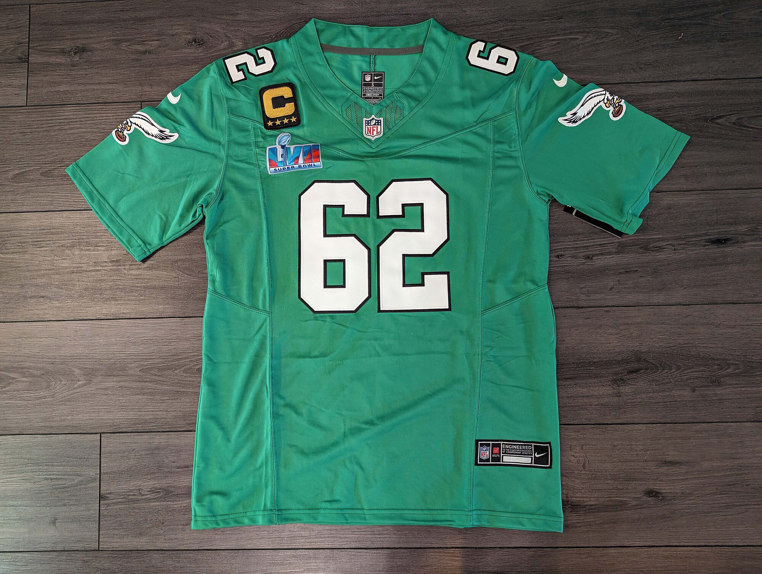 Jason Kelce 62 Philadelphia Eagles Super Bowl Green Jersey Sz: S