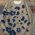 Blue Plum Blossom Art Graphic Print Sweatshirt