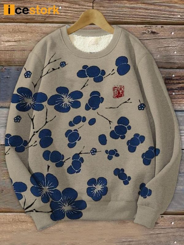 Blue Plum Blossom Art Graphic Print Sweatshirt