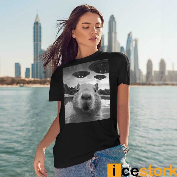 Capybara Selfie With UFOs Weird Shirt