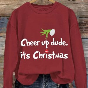 Cheer Up Dude It's Christmas Green Monster Print Sweatshirt
