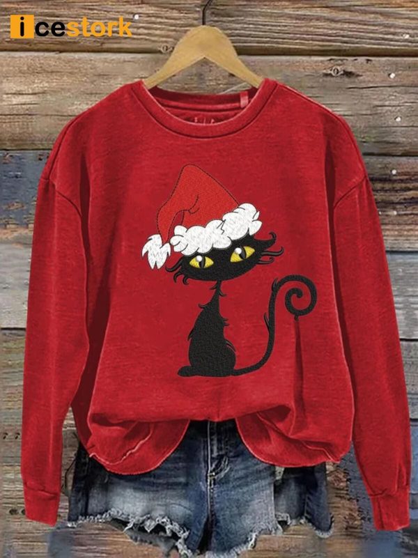 Christmas Cat Print Sweatshirt