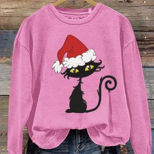 Christmas Cat Print Sweatshirt