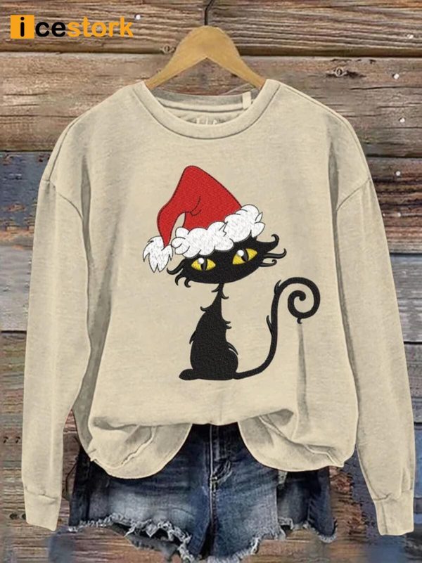Christmas Cat Print Sweatshirt
