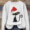 Christmas Cat Print Sweatshirt