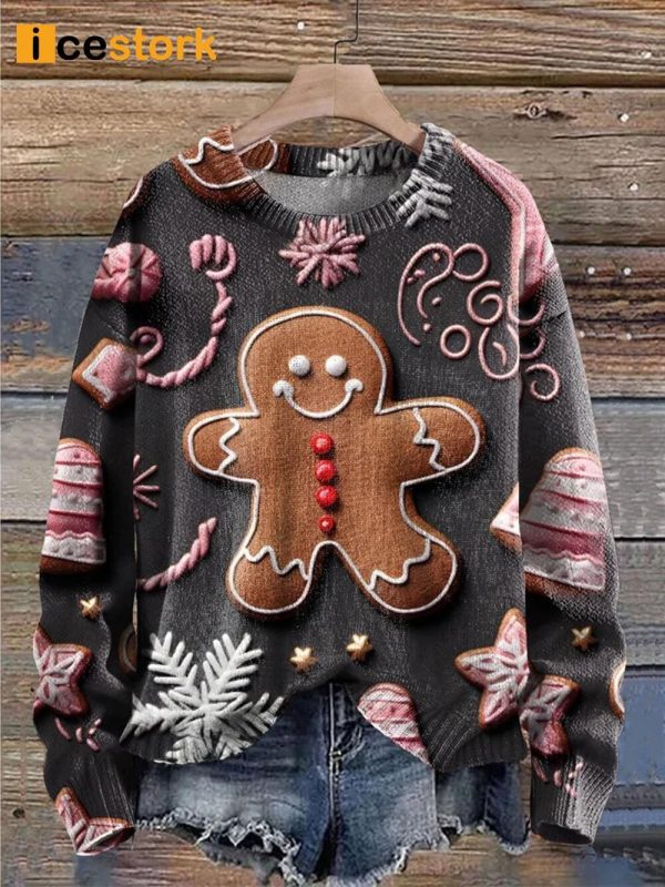 Christmas Gingerbread Man Print Sweatshirt