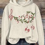 Christmas Music Notes Print Casual Sweatshirt