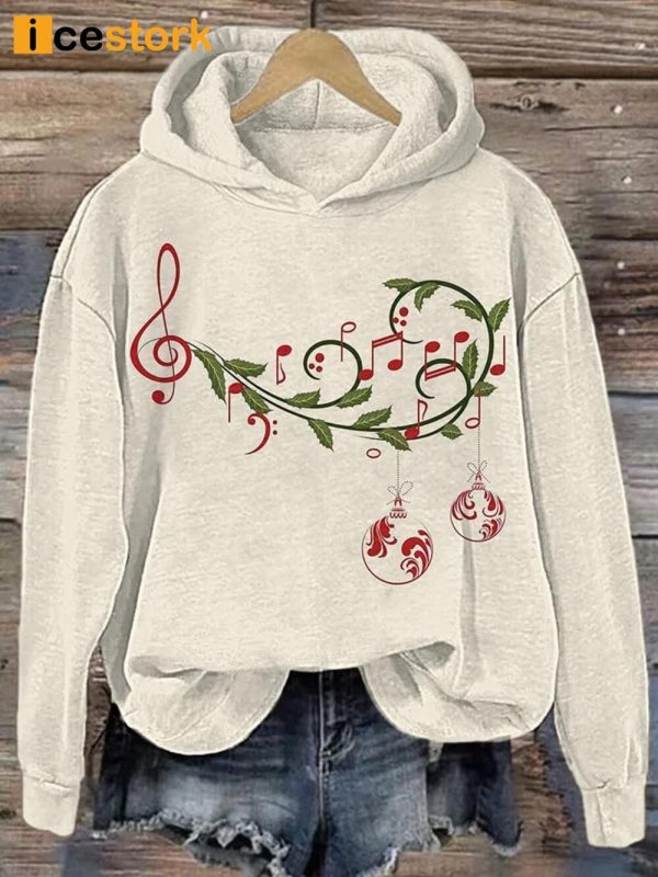 Christmas Music Notes Print Casual Sweatshirt