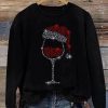 Christmas Wine Glass Print Sweatshirt