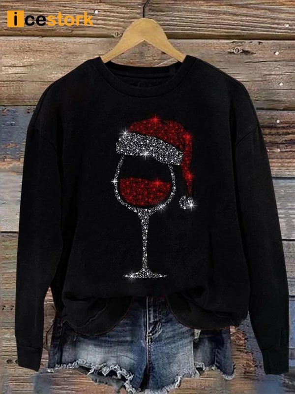 Christmas Wine Glass Print Sweatshirt