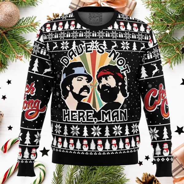 Dave’s Not Here Man Cheech and Chong Ugly Christmas Sweater