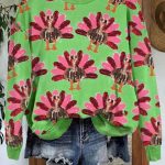 Elegant Contrasting Turkey Print Sweatshirt