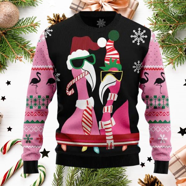 Flamingo Candy Cane Ugly Christmas Sweater