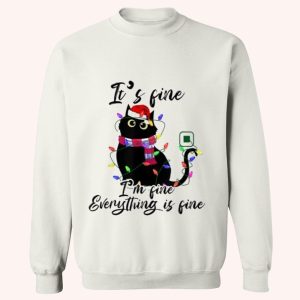 It's Fine I'm Fine Everything Is Fine Cat Christmas Lights Shirt