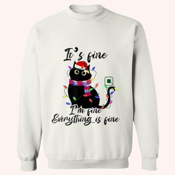 It’s Fine I’m Fine Everything Is Fine Cat Christmas Lights Shirt