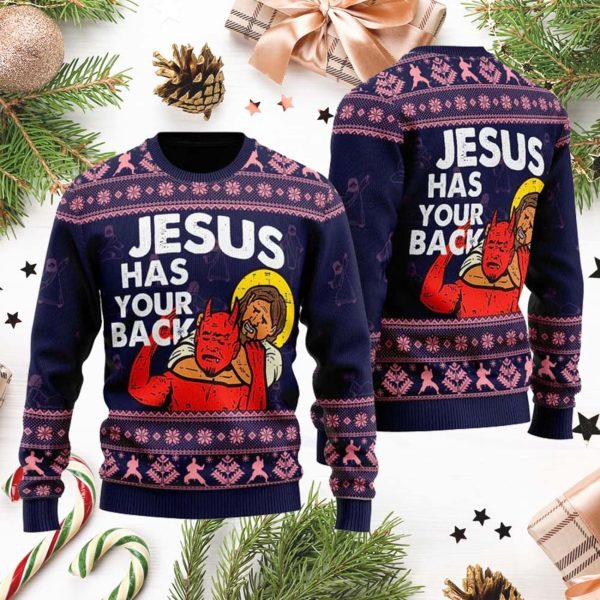 Jesus Has Your Back Ugly Christmas Sweater