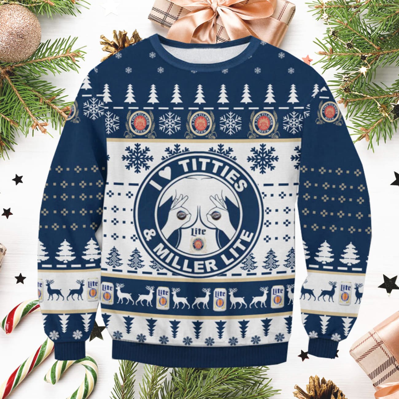 Miller Lite Titties Ugly Christmas Sweater Icestork