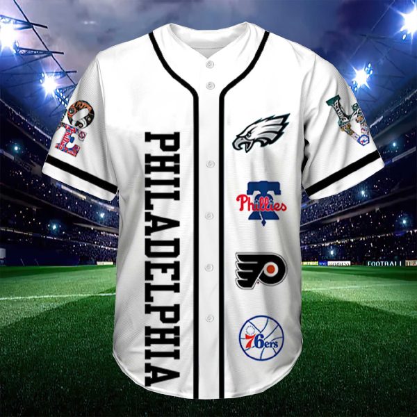 Philadelphia Sport Teams Eagles Phillies Flyers 76ers Baseball Jersey