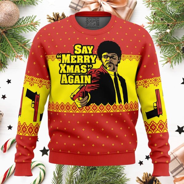 Pulp Fiction Samuel Jackson Say Merry Xmas Again Ugly Sweater