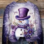 Purple Snowman Printed Crewneck Sweatshirt