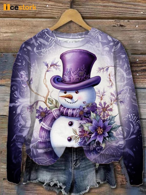 Purple Snowman Printed Crewneck Sweatshirt