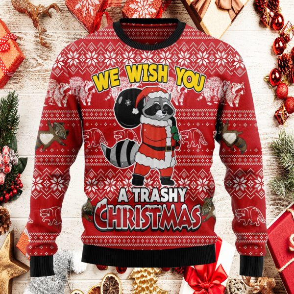 Raccoon We Wish You A Trashy Christmas Ugly Christmas Sweater