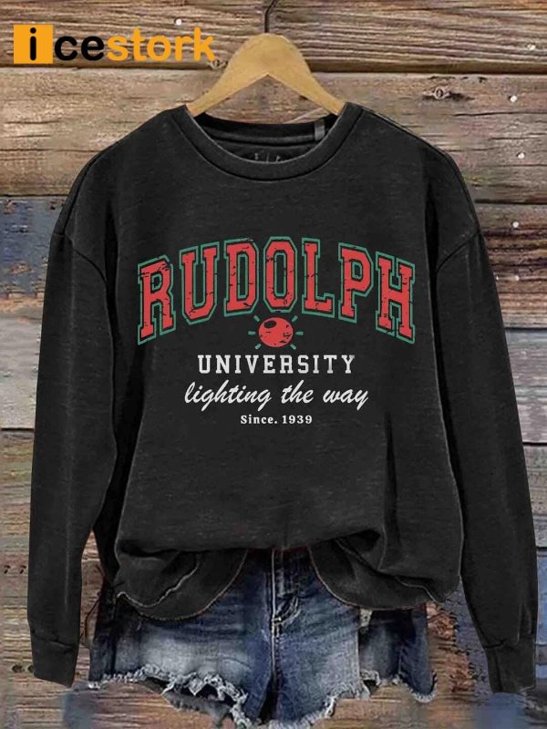 Rudolph University Christmas Print Casual Sweatshirt