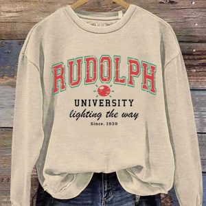 Rudolph University Christmas Print Casual Sweatshirt