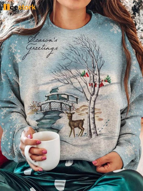 Season’s Greetings Printed Crewneck Sweatshirt