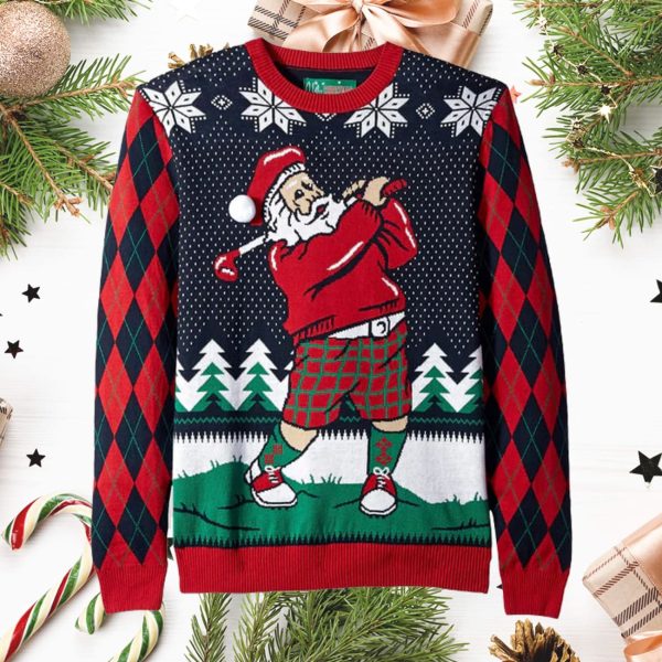 Teeing Off Golfing Santa Ugly Christmas Sweater