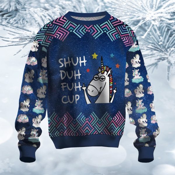 Unicorn With Blue Ugly Christmas Sweater