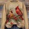 Vintage Cardinal Bird Print Long Sleeve Tee