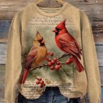 Vintage Cardinal Bird Print Long Sleeve Tee