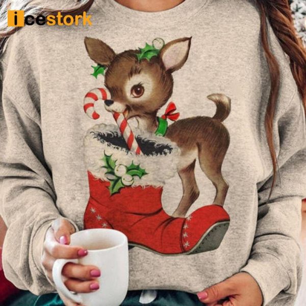 Vintage Christmas Elk Print Sweatshirt