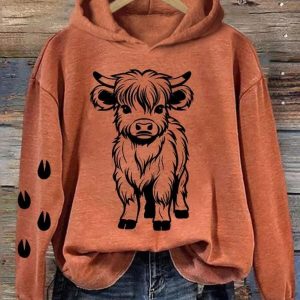 Women's Cute Baby Highland Cow Casual Hoodie