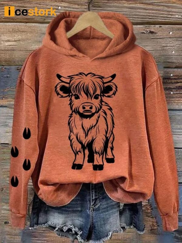 Women’s Cute Baby Highland Cow Casual Hoodie