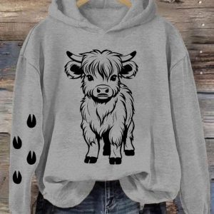 Women's Cute Baby Highland Cow Casual Hoodie