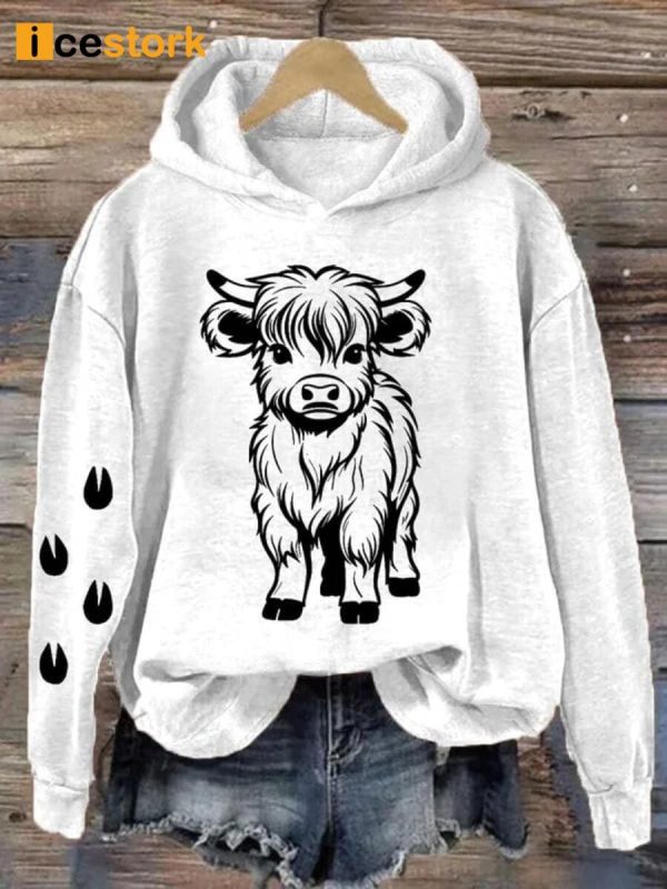 Women’s Cute Baby Highland Cow Casual Hoodie