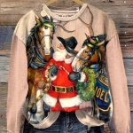 Women’s Santa Claus And Horse Print Sweatshirt