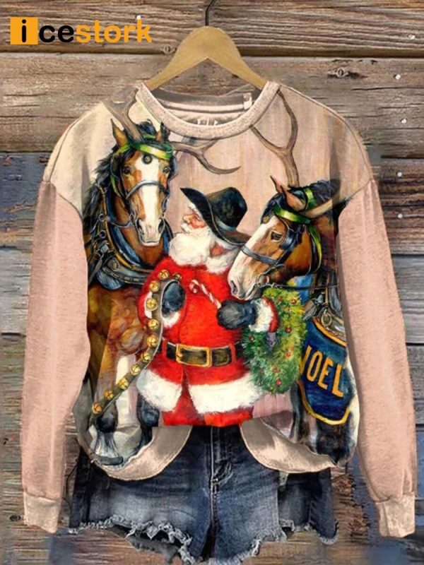 Women’s Santa Claus And Horse Print Sweatshirt