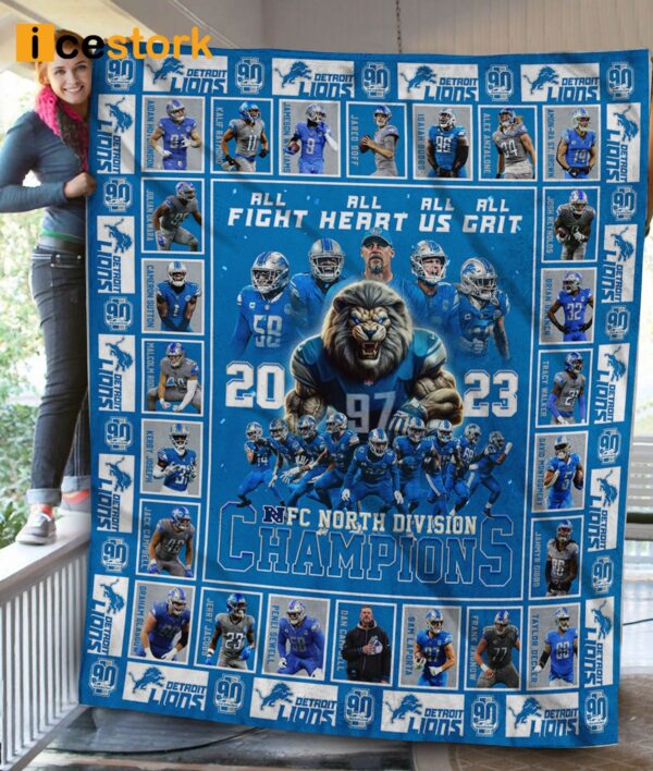 All Fight All Heart All Us All Grit 2023 NFC North Division Champions Lions Blanket