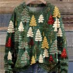 Christmas Gift Christmas Tree Print Knit Pullover Sweater