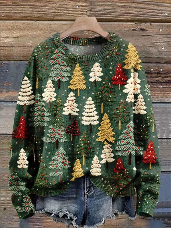 Christmas Gift Christmas Tree Print Knit Pullover Sweater