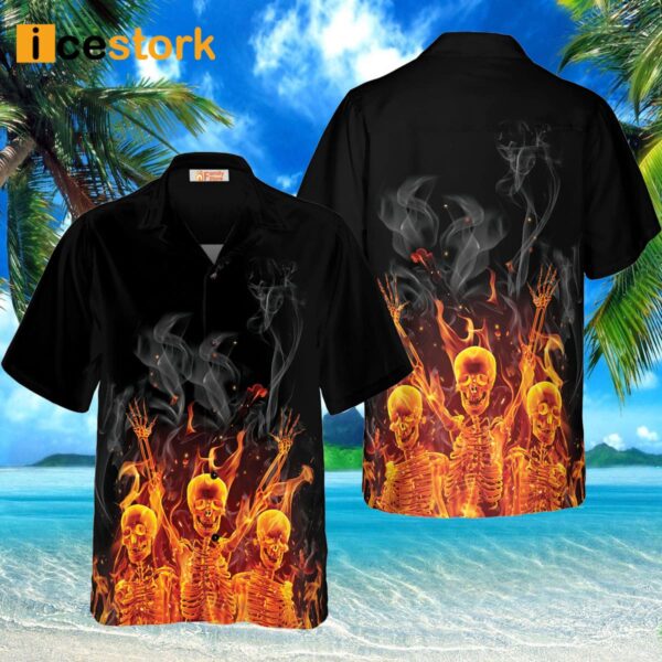Fire Skeletons Night Party Hawaiian Shirt