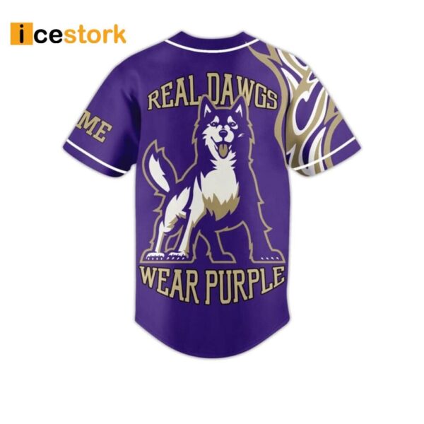 Huskies Real Dawgs Wear Purple Custom Name Baseball Jersey
