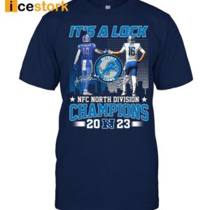 It's A Lock St Brown And Jared Goff 2023 NFC North Division Champions Signatures Shirt 1